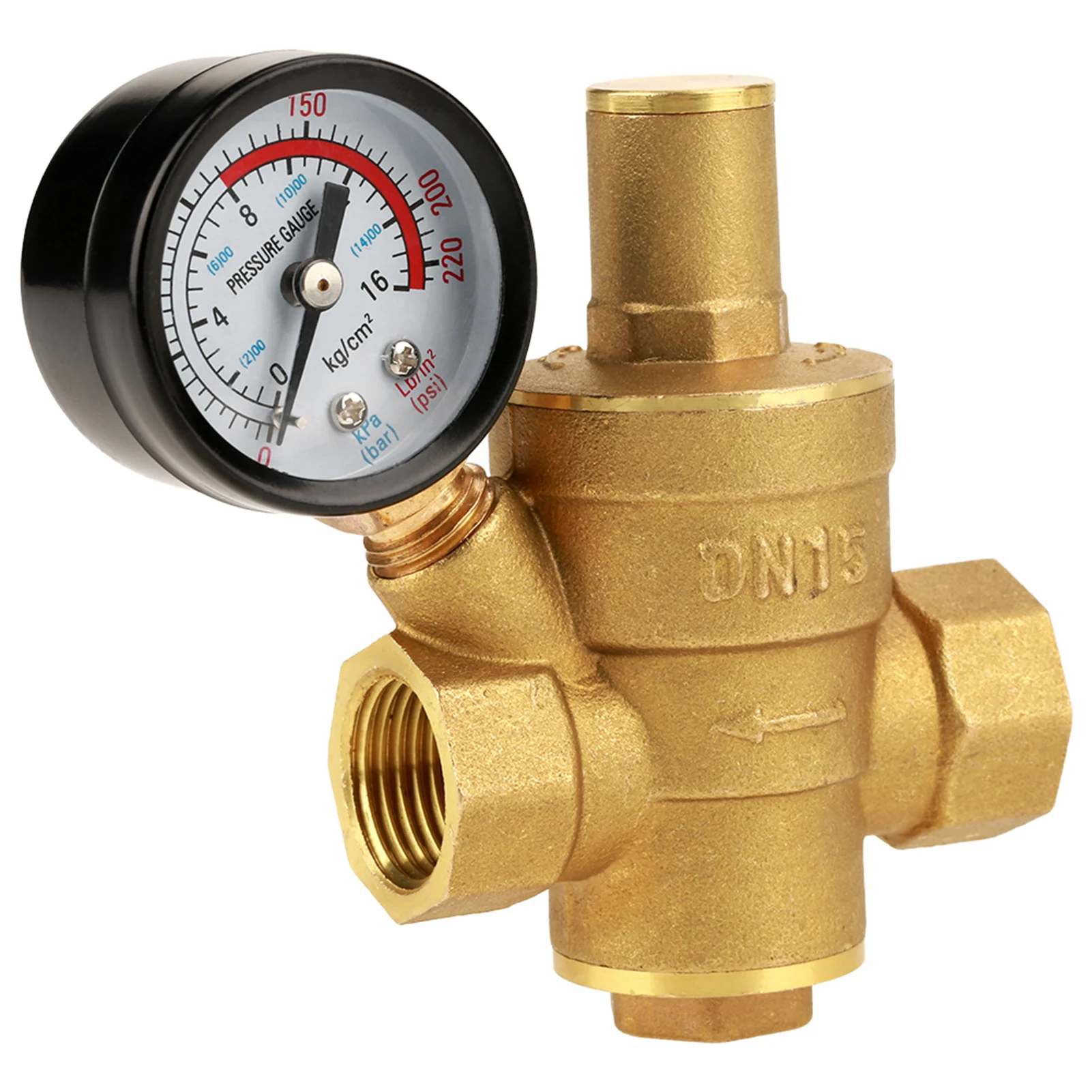 DN15/DN20 Brass Adjustable Water Pressure Regulator Reducer With Gauge Meter 0.05-0.8Mpa (7.25-116psi)