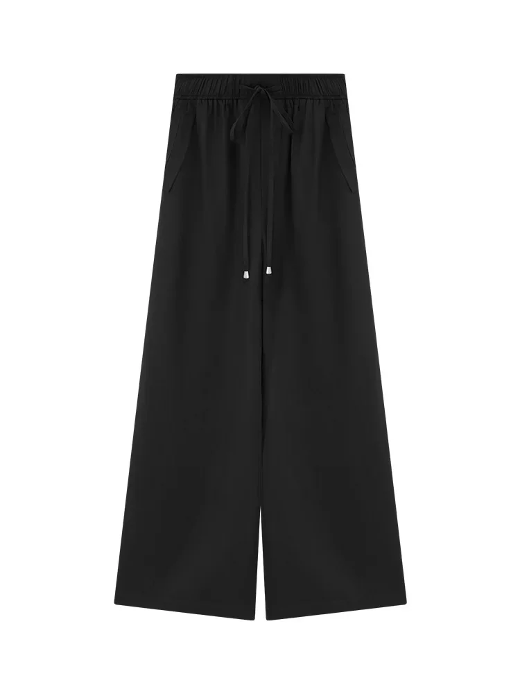 Summer Wide Leg Pants Women High Waist Drawstring Loose Fit Long Trousers Lightweight Breathable Soft Cooling Casual Wear Outfit
