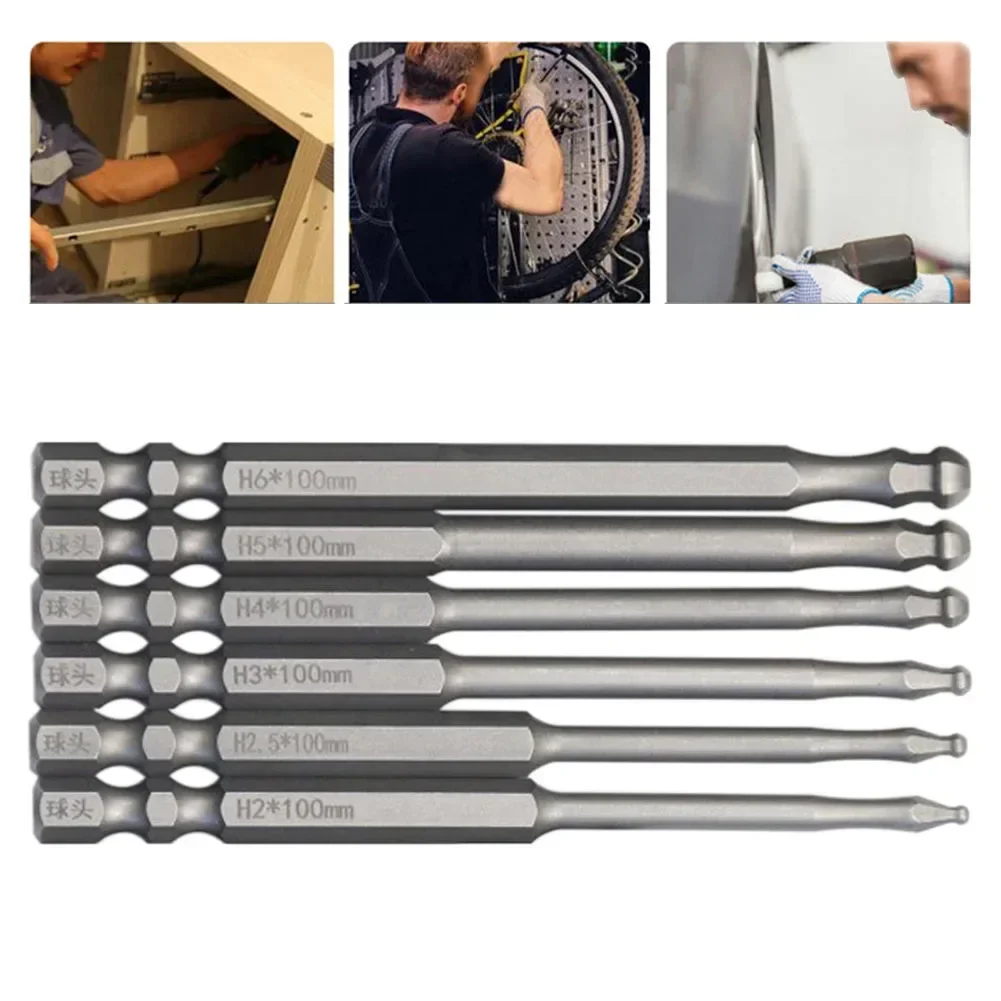 1pc 100mm Long Ball End Hex Screwdriver Bit Metric Hex Bit Magnetic Batch Head High Hardness Hexagon Socket Screwdriver Bit