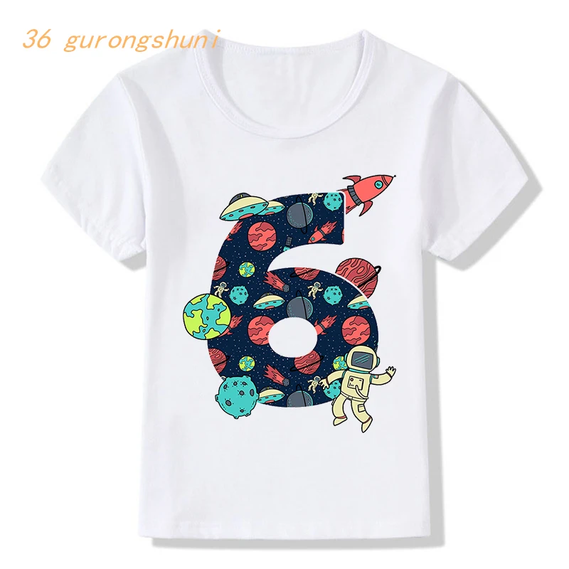 子供のための漫画のTシャツ,女の子と男の子のための服,誕生日のためのTシャツ,6-7-8-9歳,惑星の画像