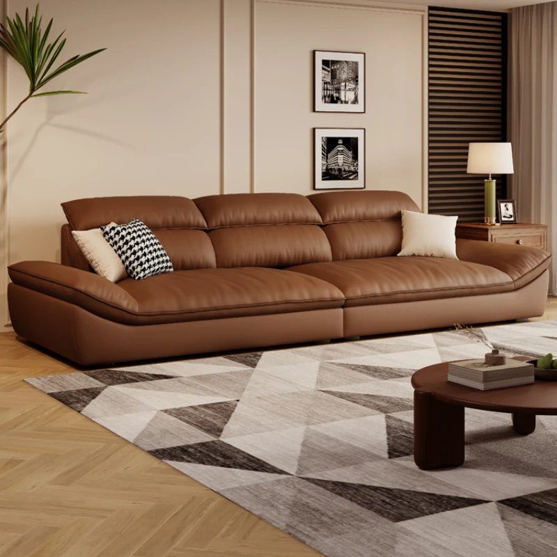 

Genuine leather sofa, retro style living room, sail sofa, ultra wide, deep seated, down and straight row sofa, small unit size