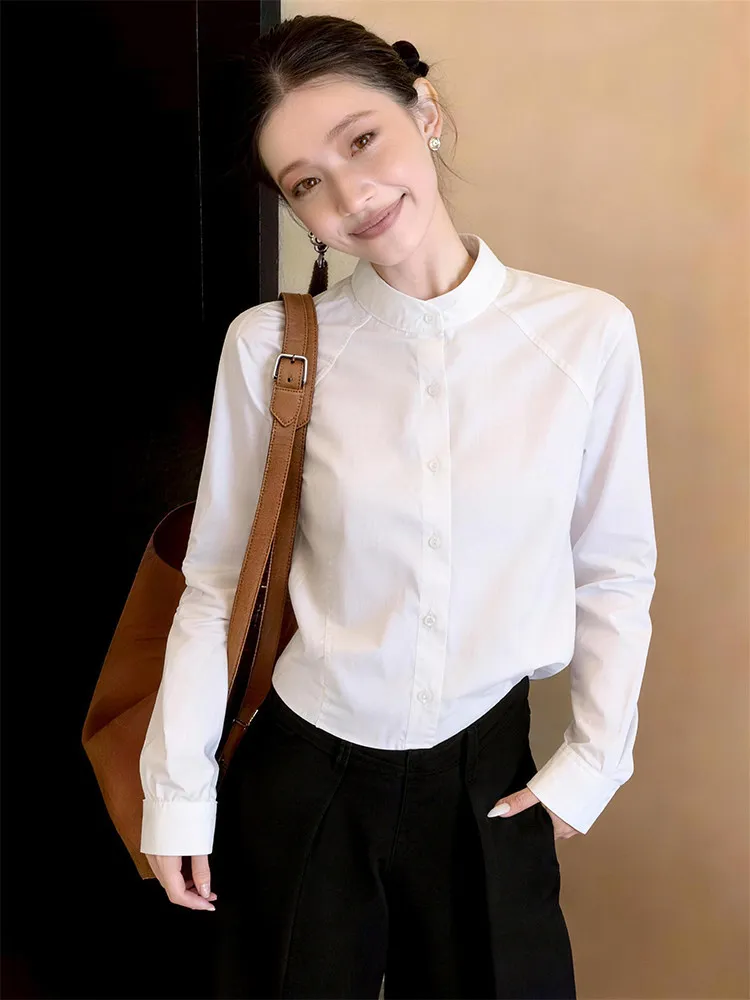 

Loose Long Sleeve round Neck White Shirt for Women Casual Style Cotton Material Comfortable Fit Autumn Fashion Top