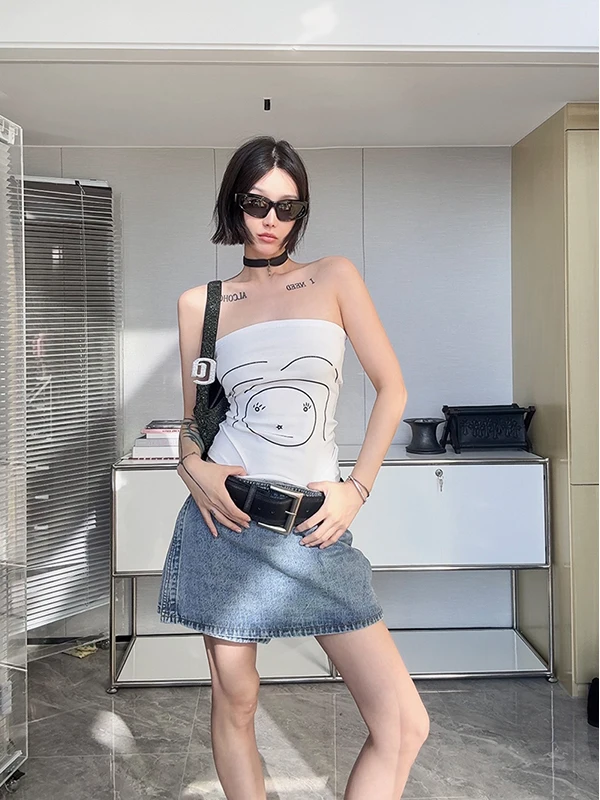 

Джинсовые юбка-брюки IAMCPLUS с высокой талией, повседневные, для офиса, с эффектом потертости, А-силуэт, облегающий крой