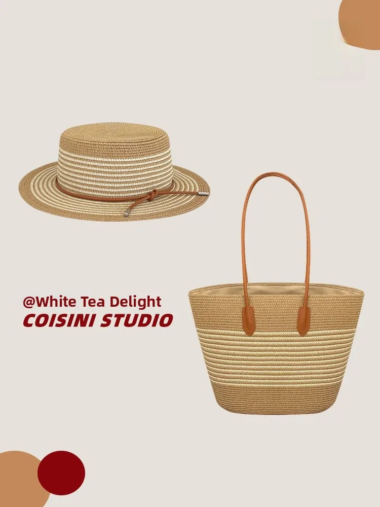 

Handwoven Large Capaci St Basket Handbag Casual Faionable Ladies oulder Bag Sunade And Sun Protection Hat