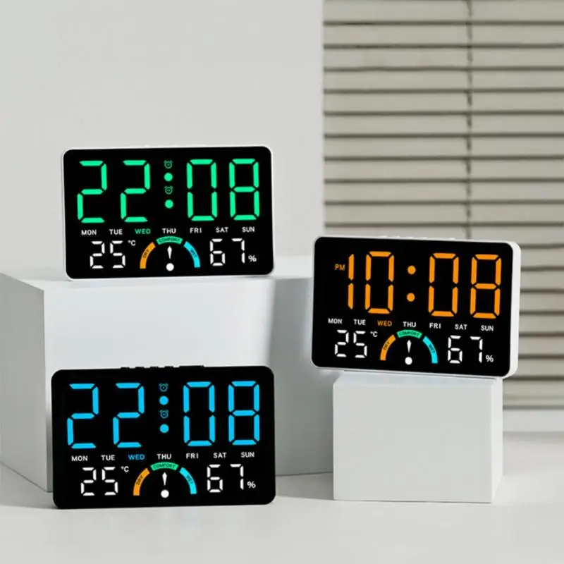 1 Set Multi-functional Temperature Digital LED Clocks Large Screen Wall-mounted Electronic Wall Clock 12/24H Display Table Clock
