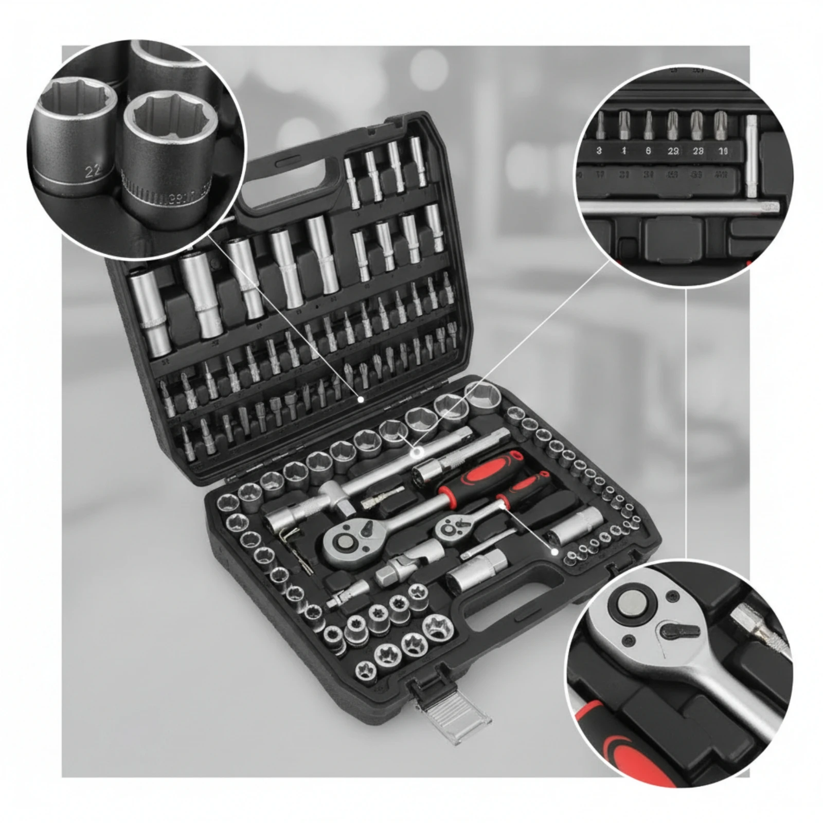 Socket and Screwdriver Set Hard-Shell Tool Case with Metal Latches Tool Set with Carrying Case Molded Organized for DIYers