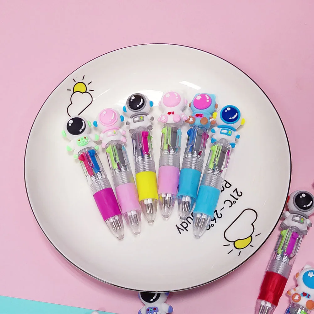 10Pcs/Lot Cute Cartoon Astronaut Mini 4 Color Ballpoint Pen Kawaii Spacemen Multicolors Pens School Office Kids Stationery Gifts