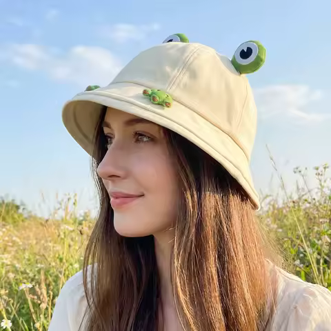 Summer Frog Bucket Hat UV Sun Protection Outdoor Fisherman Cap Cute Cartoon Novelty Funny Camping Accessories