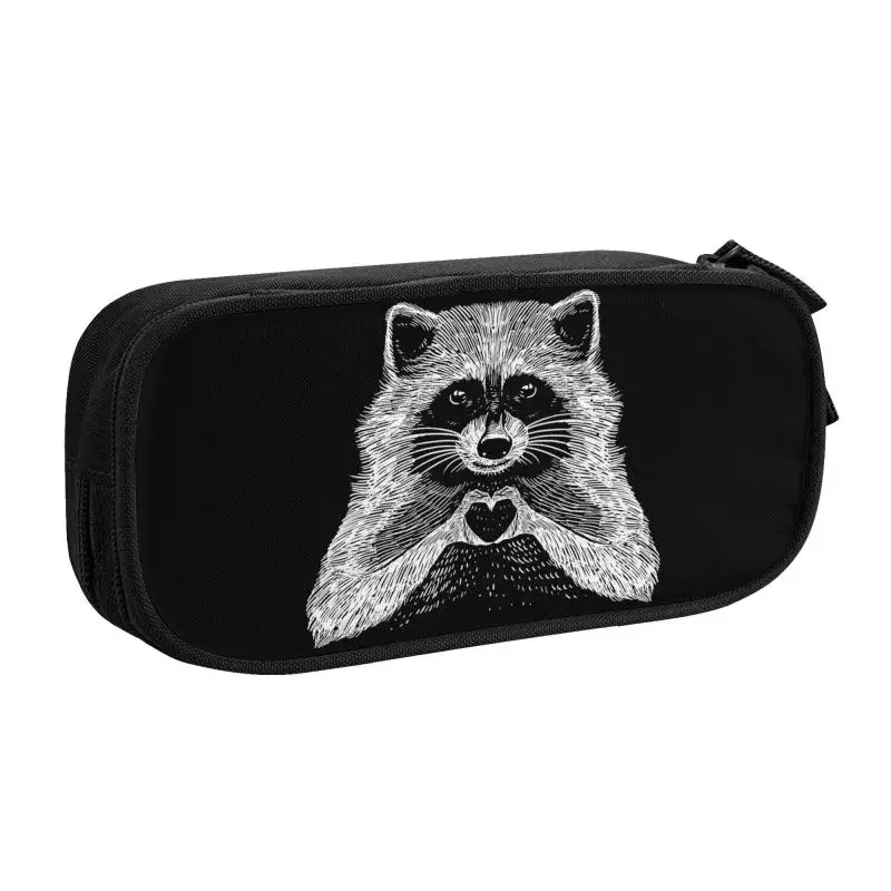 Cute Cute Love Raccoon Pencil Cases for Boys Gilrs Large Capacity Racoon Panda Pencil Pouch School Supplies