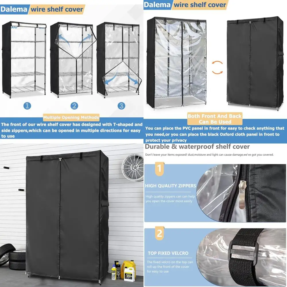 

Водонепроницаемый пылезащитный чехол для хранения на открытом воздухе 600D, прочная защита для полки 48x18x82 с застежкой-молнией и прозрачной передней частью