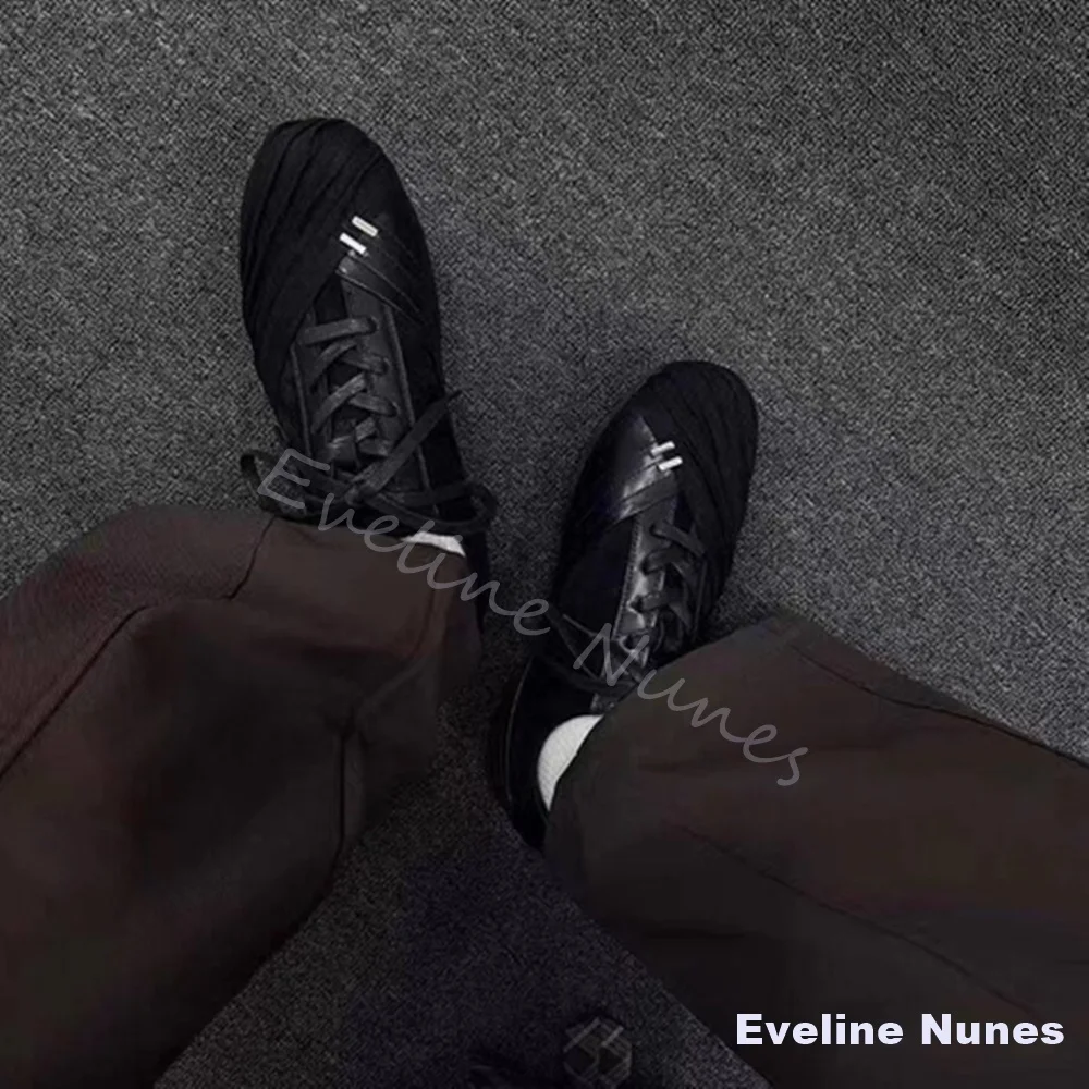 Pleated Strap Design Casual Shoes Men Retro Round Toe Lace-Up Canvas Sneakers 2026 Women's Leisure Comfortable All Match Shoes