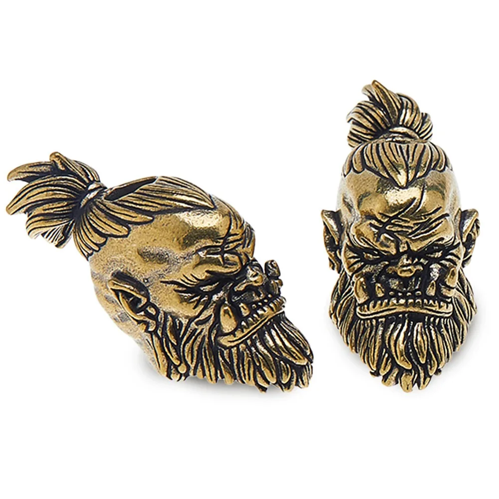 2Pcs Outdoor EDC Tool Brass Parachute Rope European Beads Large Hole Beads Orcish Warrior Head Golden 44.5x19x35mm