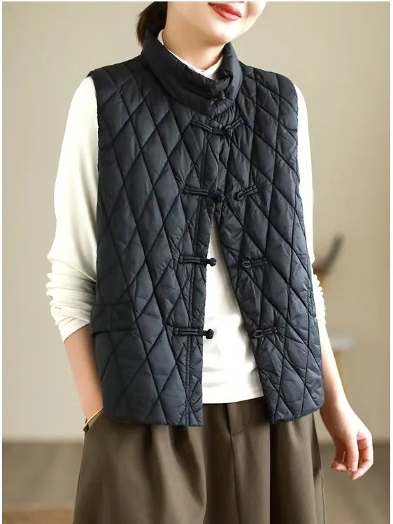 Retro etnico Sle Button down Gilet di cotone trapuntato Capispalla da donna Caldo versatile Faionable 2025 Autunno Inverno Nuovo arrivo