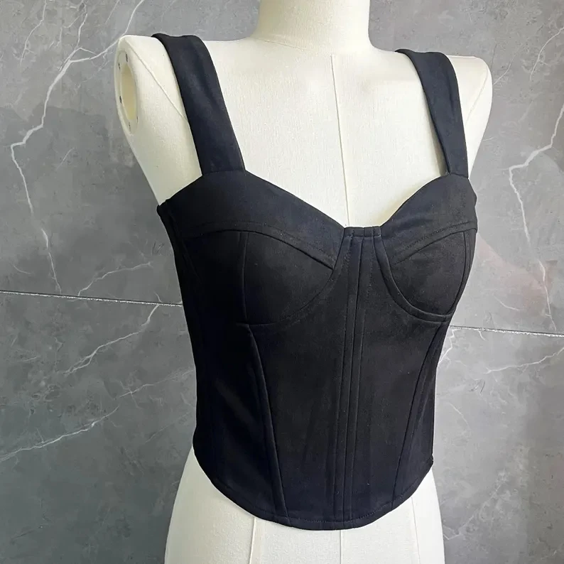Black Luxury Corsets - French Hottie Herringbone Top, Renaissance Corset, Princess Crop Top, Herringbone Waist Tank Top