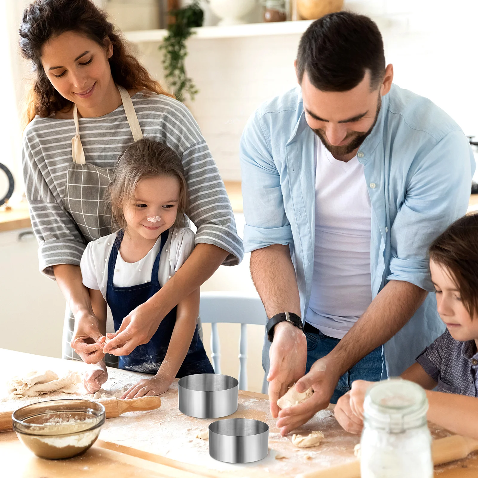 

4Pcs Stainless Steel Round Cake Molds Cookie Cutters Baking Tools Household Kitchen DIY Dough Mousse Pastry Accessories