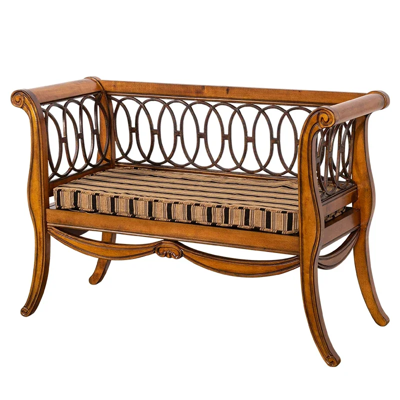 American solid wood double chair retro furniture living room sofa chair European armrest bench balcony casual back chair