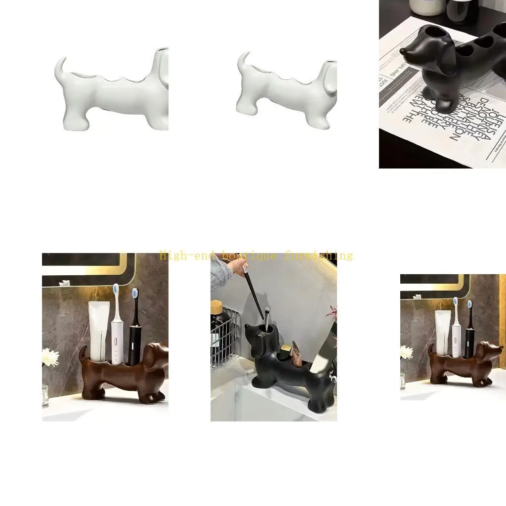 L9NB Lovely 3D Print Dog Toothbrush Holder Bathroom Countertop Rack
