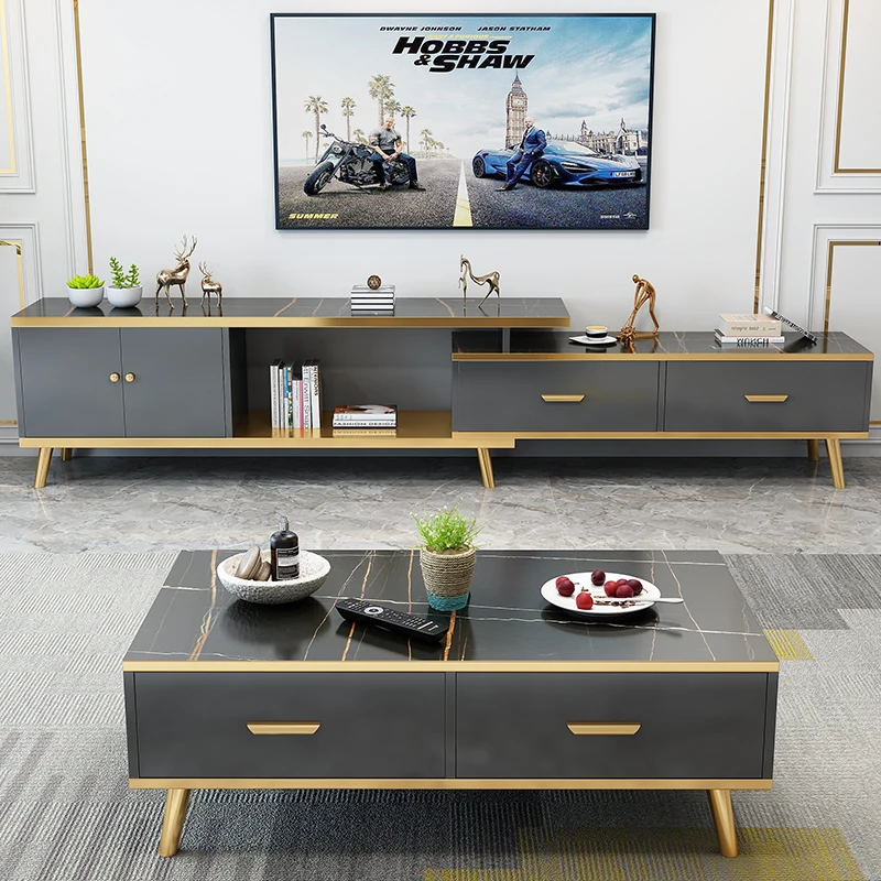 Nordic Minimalist Small Unit with Expandable Coffee Table, TV Cabinet, Modern Light Luxury Living Room, Home Use