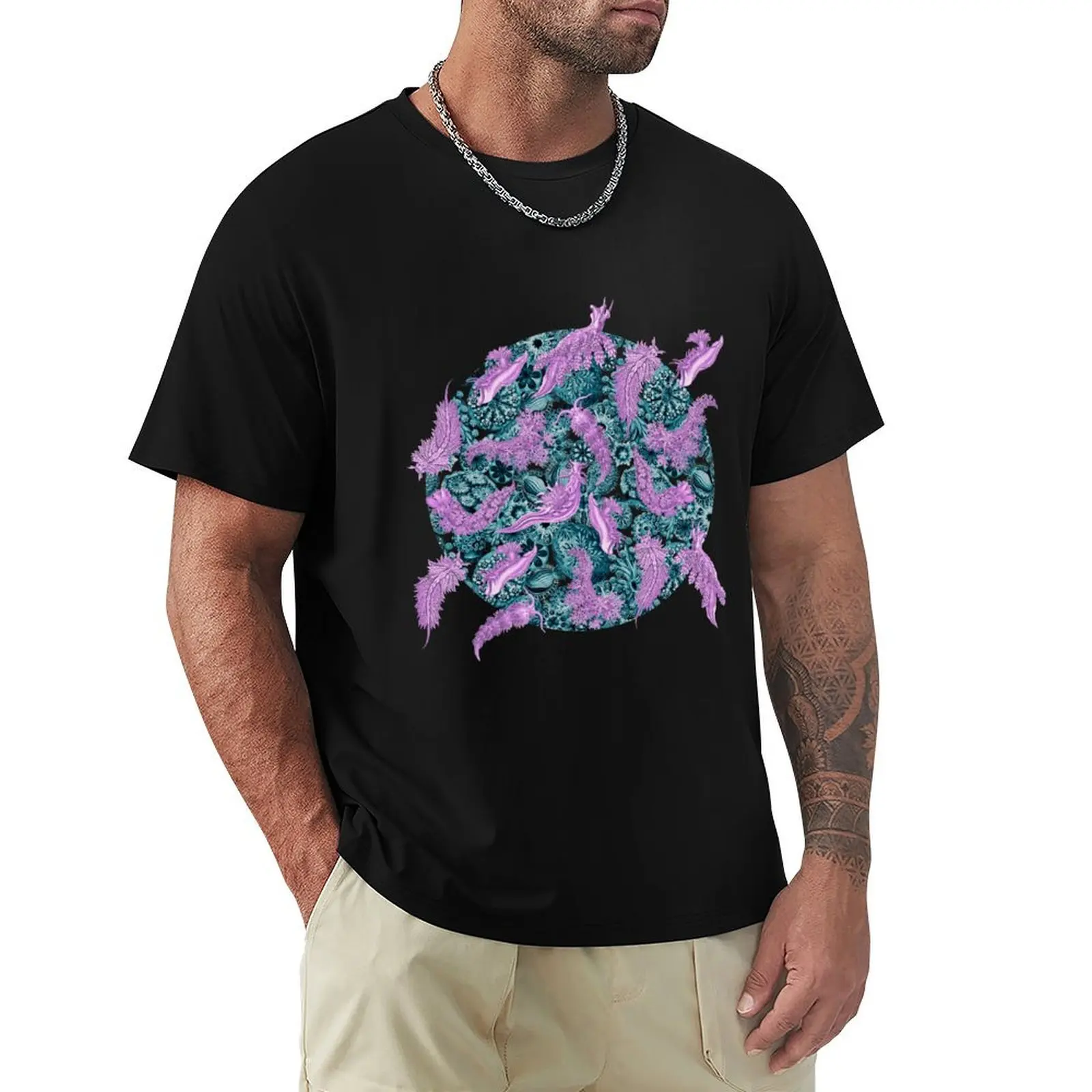 Ernst Haeckel Pink Nudibranch over Cerulean Sea Squirts T-Shirt graphic t shirts shirts for men graphic tees