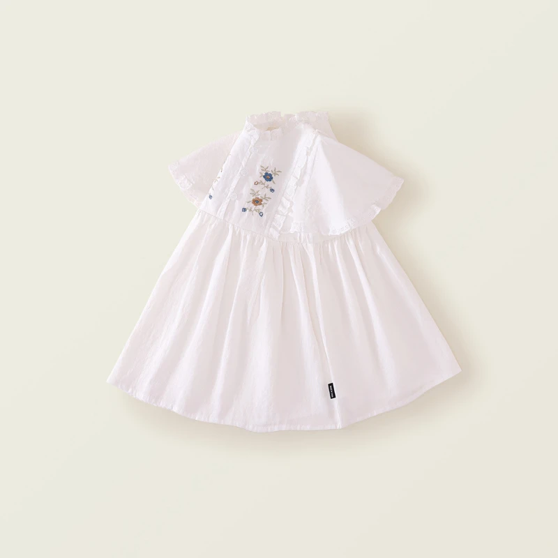 Girls' Cape Style Embroidered Dress 2025 Summer New Children's French Lace Princess Dress  Ropa De Niña