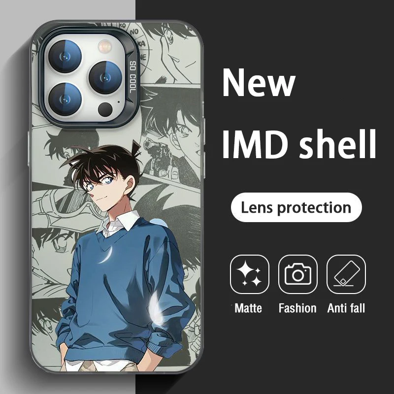 Luxury Detective Conan Couple Phone Case For IPhone 16 Pro Max 11 12 13 14 15 Pro XR Xs 7 8 Plus Plating Color Silver IMD Cover