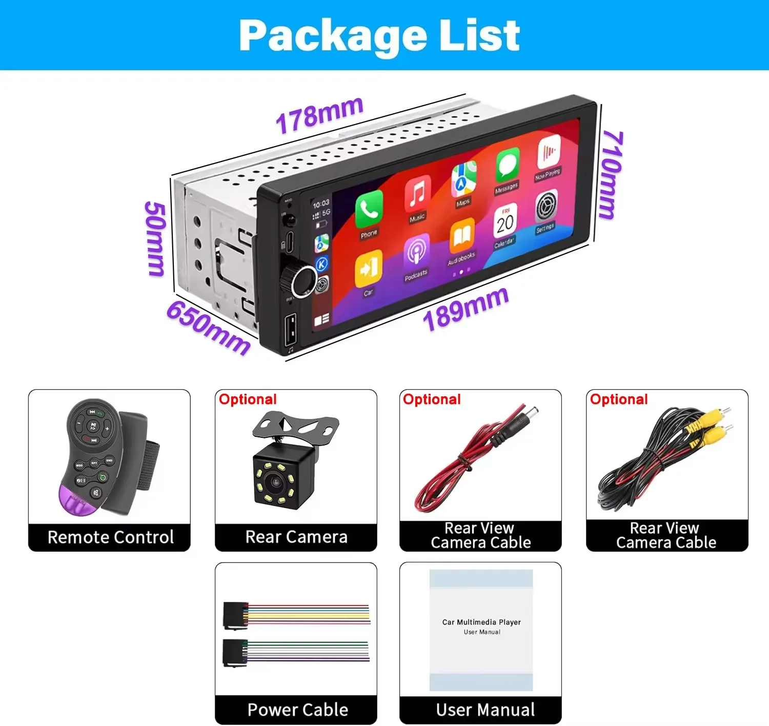 LEHX 1din 6.9 IPS Touch Screen Carplay Android Auto Mirror Link Car Radio Multimedia 1 din Car Stereo MP3 MP5 Player FM Headunit - Image 6
