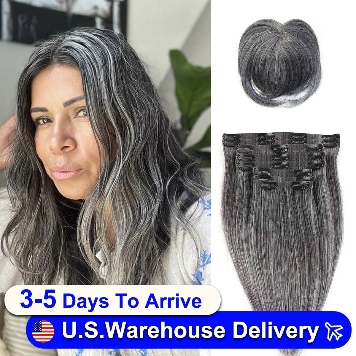 10pcs/set Hair Extensions 22Inchs Long Straight Hairstyle  grey Hairpieces Heat Resistant False Hair