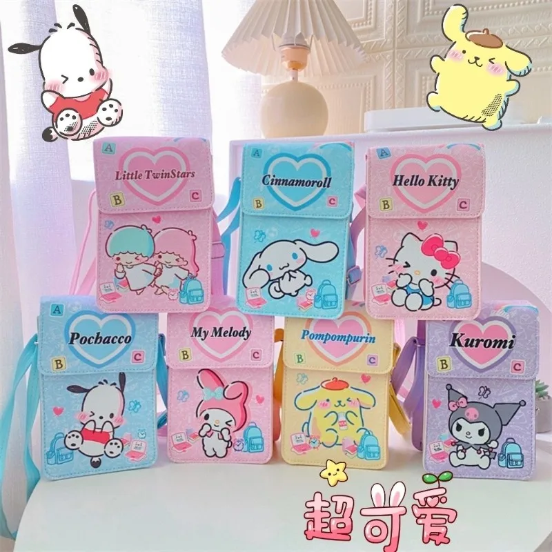 

Sanrio Cartoon Cell Phone Pouch Cinnamoroll Kuromi My Melody Pu Cute Waterproof Slung Shoulder Bag Storage Small Square Bag Gift