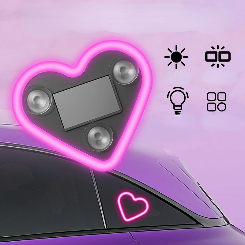 

Car Window Neon Lights Heart-shaped LED Lights Glowing Heart Interior Atmosphere Lights Solar Energy USB Charging Perfect Gift