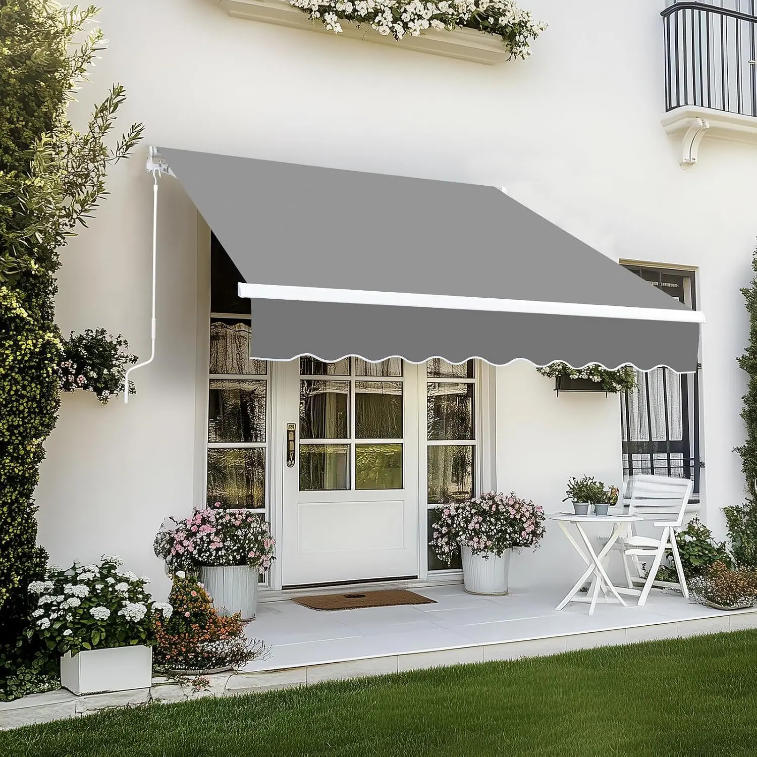 Retractable Awning Canopy 8x7ft, UV and Water-Proof Fabric Sunshade Shelter with Manual Crank Handle, Patio Awning Retractable f