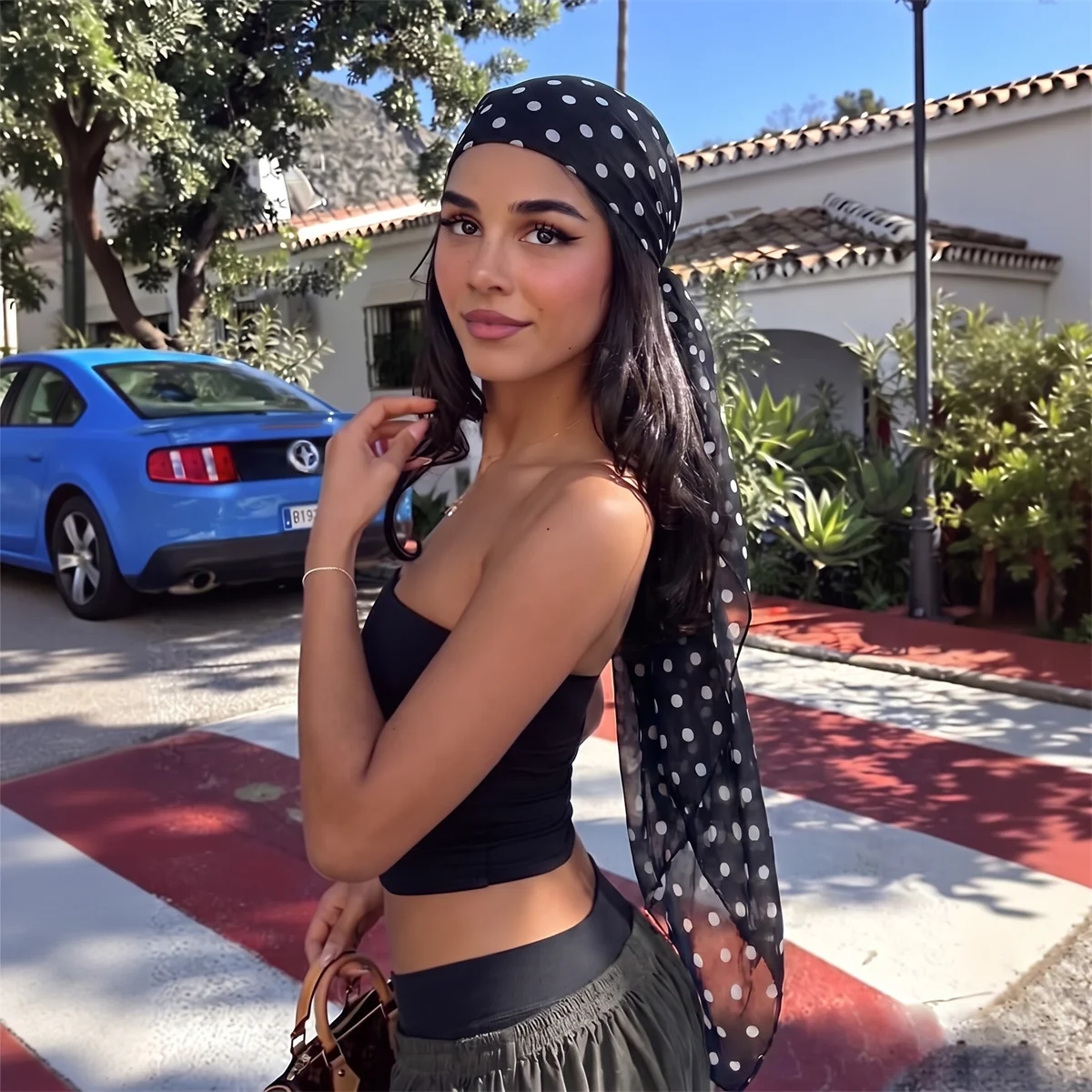 Ladies Classic Polka Dot Pattern Long Scarf Soft Airy Chiffon Headscarf Versatile Shawl Wrap Decorative Neck Hair Scarves
