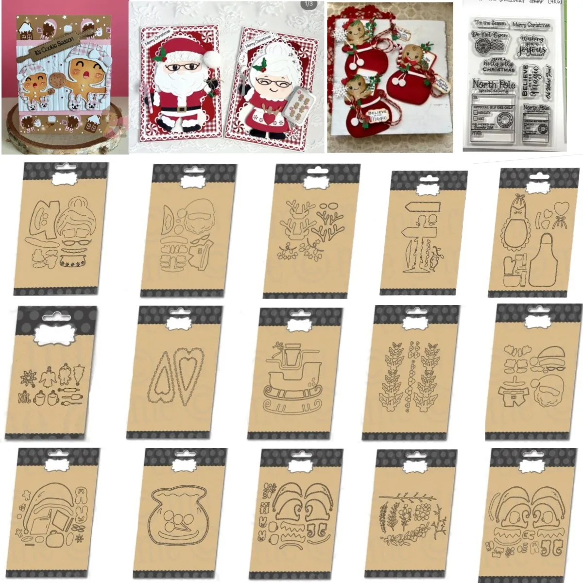 2024 Christmas Gingerbread Boy Santa Sleigh Flower Metal Cutting Dies Clear Stamps For DIY Scrapbook Handcraft Craft Template