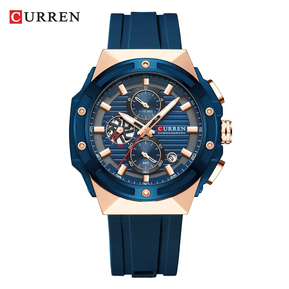 CURREN 8462 New Men\'s Watches Multi Functional Date Waterproof Silicone Strap Top Sports Motorcycle Quartz Watch for Men