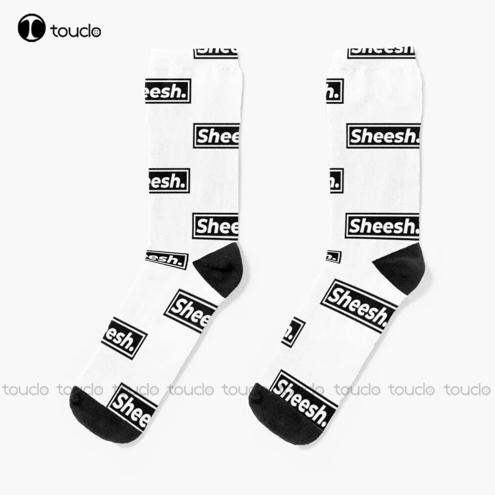 

Sheesh Sticker Socks White Crew Socks Men Personalized Custom Unisex Adult Teen Youth Socks 360° Digital Printing Streetwear