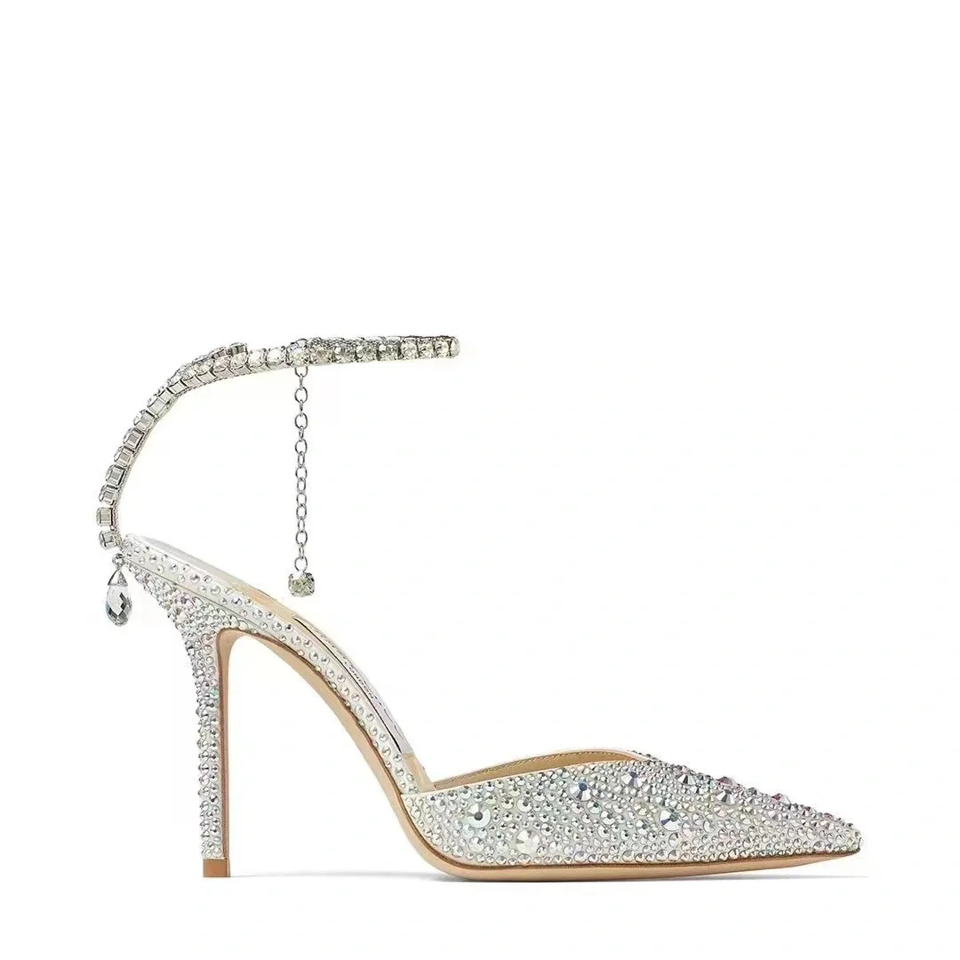2026Gradient Color Full Diamond Crystal Shoes Fairy Internet Celebrity High Heels Rhinestone Sandals Wedding Evening Dress Shoes