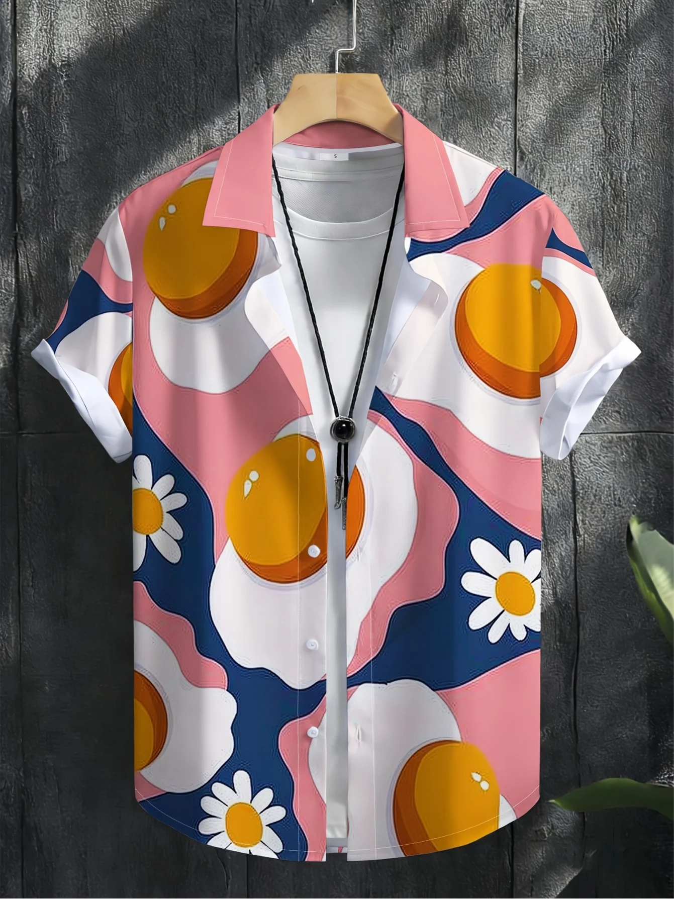 Men's Shirt Abstract Egg Daisy Print Short Sleeve Turn Down Collar Loose Fit Seaside Trip Holiday Daily Bright Mens Clothing