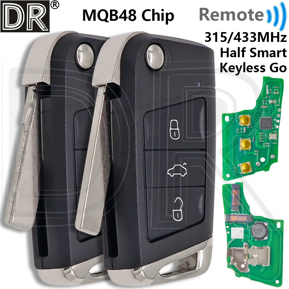 

Great MQB48Chip 315/433MHz Keyless Go Universal Half Smart Car Remote Key For VW Volkswagen Tiguan Touran Golf 7 Polo Seat Skoda