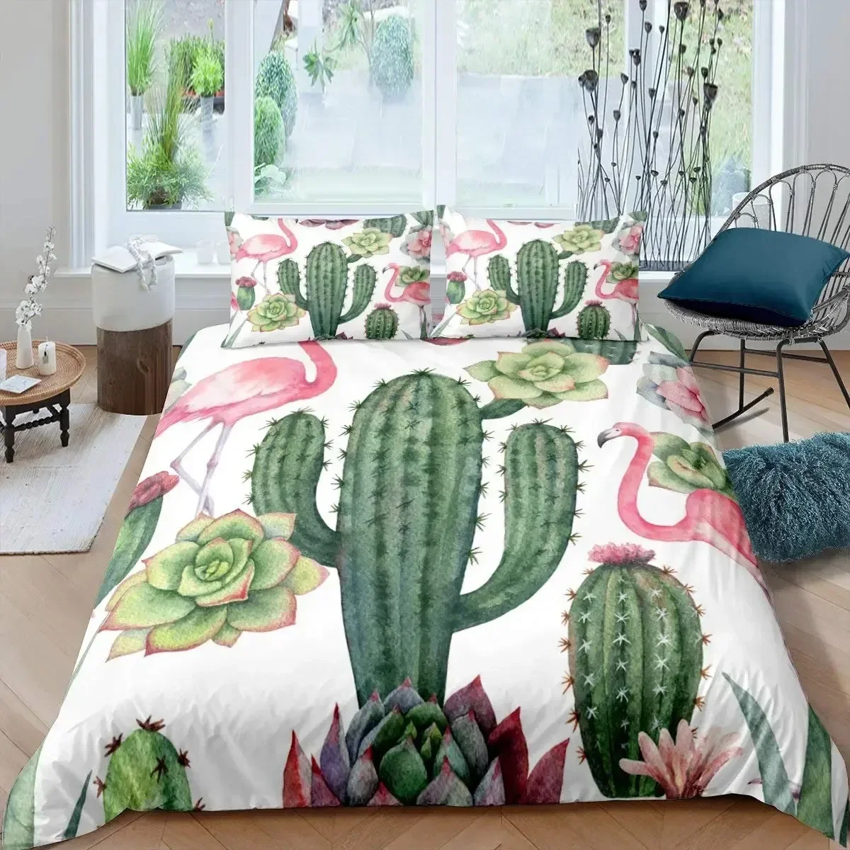 

Flamingo Hawaiian Islands Tropical Botanical Floral Palm Leaf Comfortable Duvet Quilt Cover Pillowcase Bedding Set Home Textile
