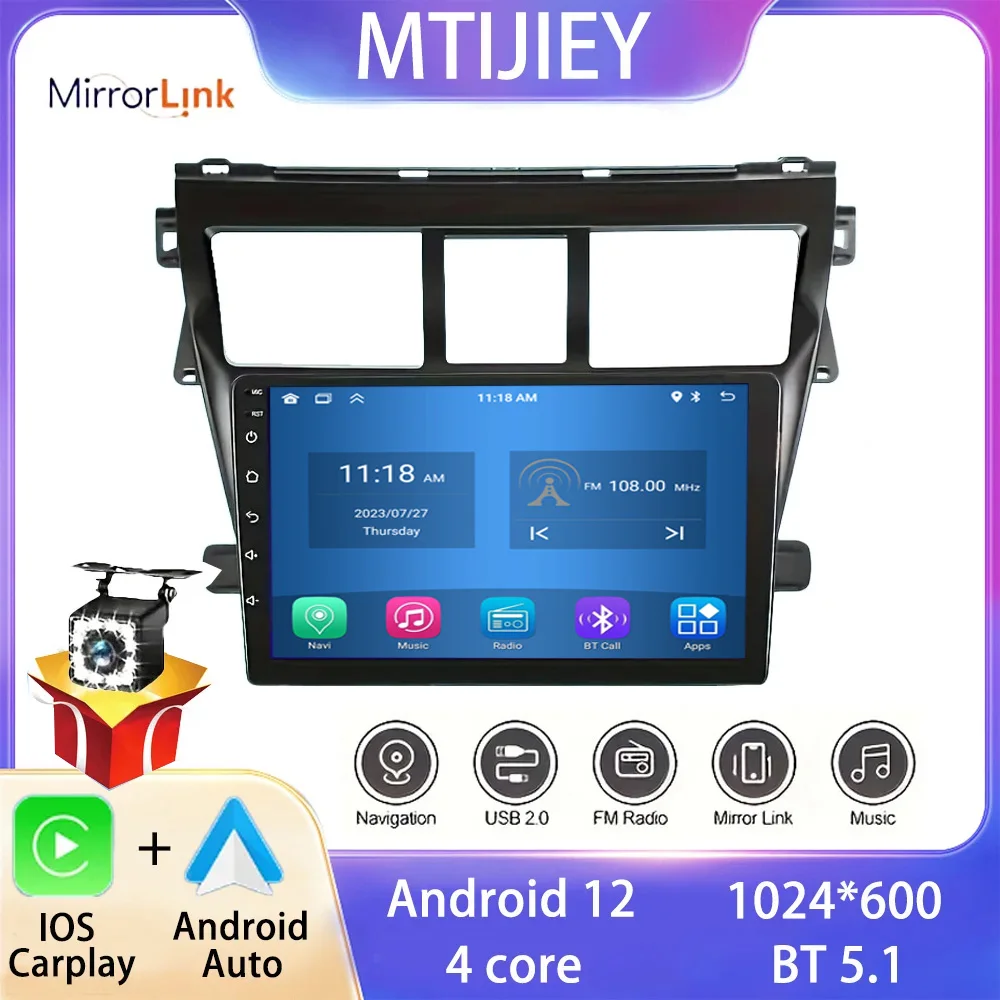 

Android 12 2DIN Car Stereo for Toyota VIOS 2009-2014 CarPlay, GPS Navigation, FM Radio, Multimedia Playback car stereo car radio