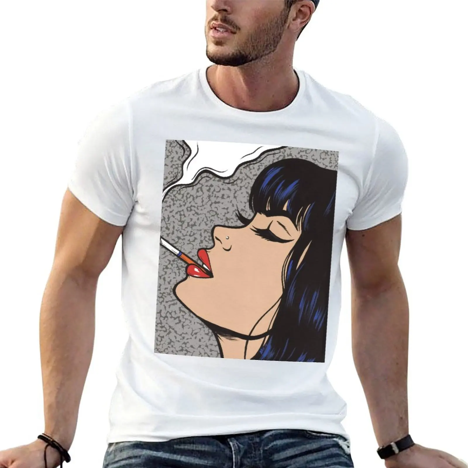 

Smoking Comic Pop Art Girl T-Shirt t shirt men 100% cotton luxury brand cotton t shirts man 100% man t shirts for men T-shirt