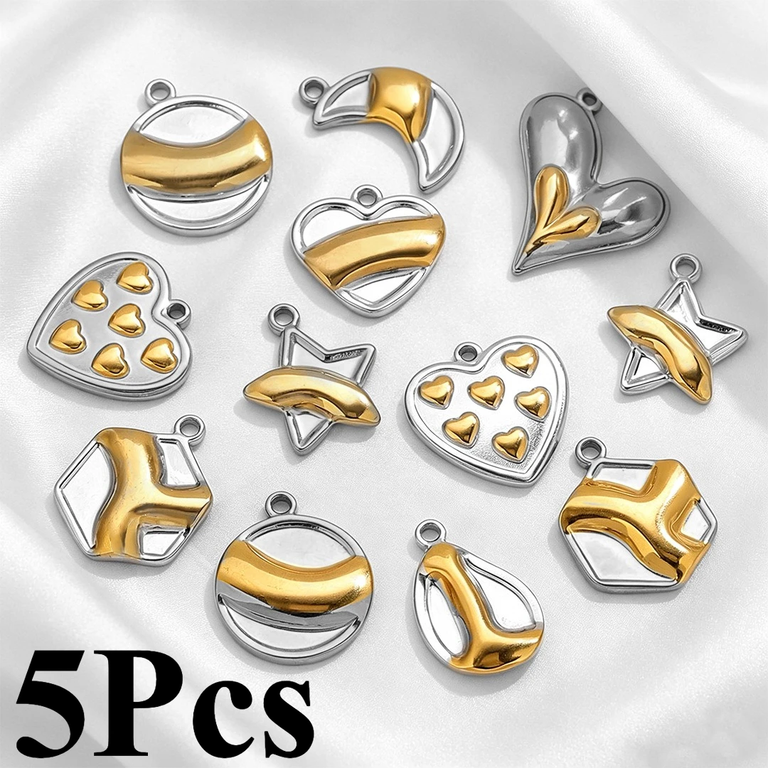 Moon Star Earrings - 5Pcs Stainless Steel Heart Water Drop