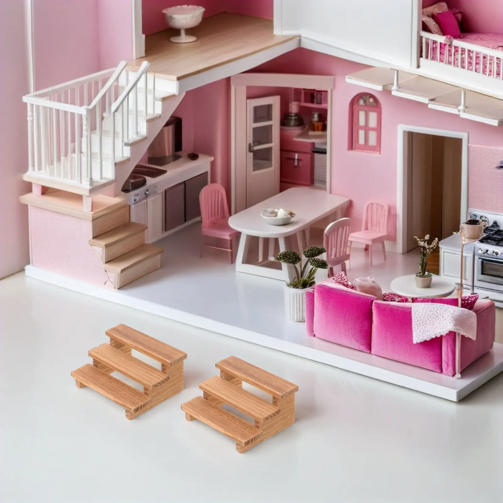 

3Pcs Miniature Wooden Flower Stand 3-Tier Dollhouse Shelving Unit Natural Wood Plant Shelf for Miniature Kitchen Display Shelf