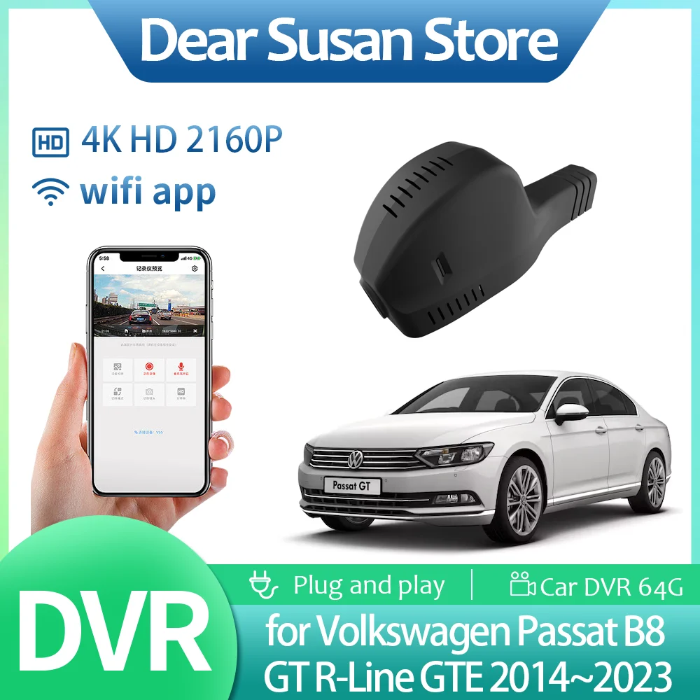 4K Car Video DVR for Volkswagen VW Passat B8 GT R-Line GTE 2014~2023 Driving Recorder Monitor Camera Night Vision HD Accessories