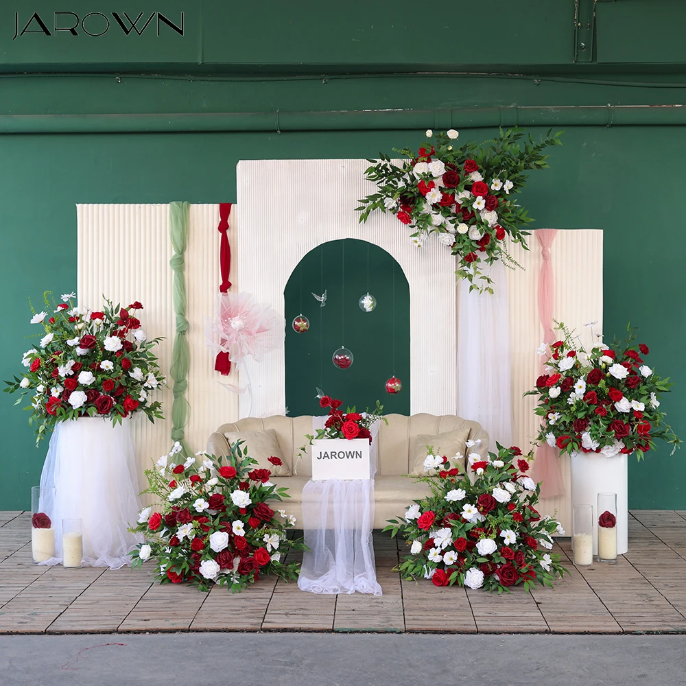 Event Props White Red Burgundy Artificial  Flower Arrangement for Wedding Backdrop Decoration Customized Table Centerpieces