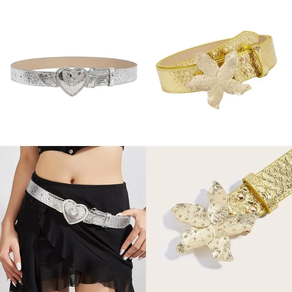 

652F Popular Belt for Pants Jeans Heart Wing Buckle Waistband 2000s Waist Belt Adjustable Waistband for Women Dates Daily Use