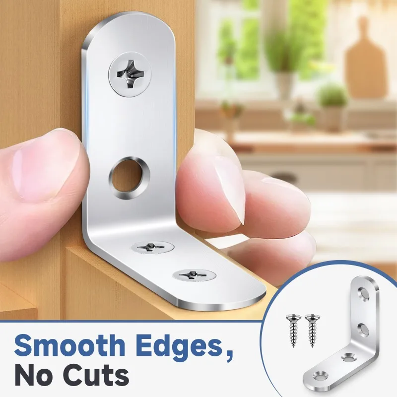 Right Angle L Bracket Stainless Steel Corner Brace Furniture Joint 90 Degree Support Connector Brackets for Wooden Shelves Table