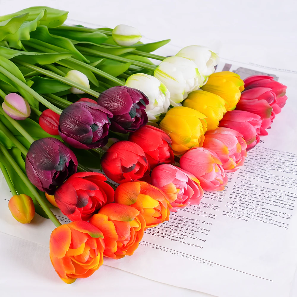 New Soft Glue Multi-Petal Tulip Artificial Flower Real Touch Bouquet 40cm Home Decoration Flower Living Room Floral Decoration