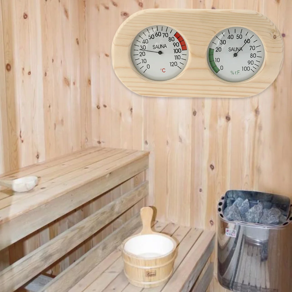 Wooden Sauna Thermometer Hygrometer Temperature Meter Sauna Room Sauna Climate Meter Measuring Station Sauna Thermometer