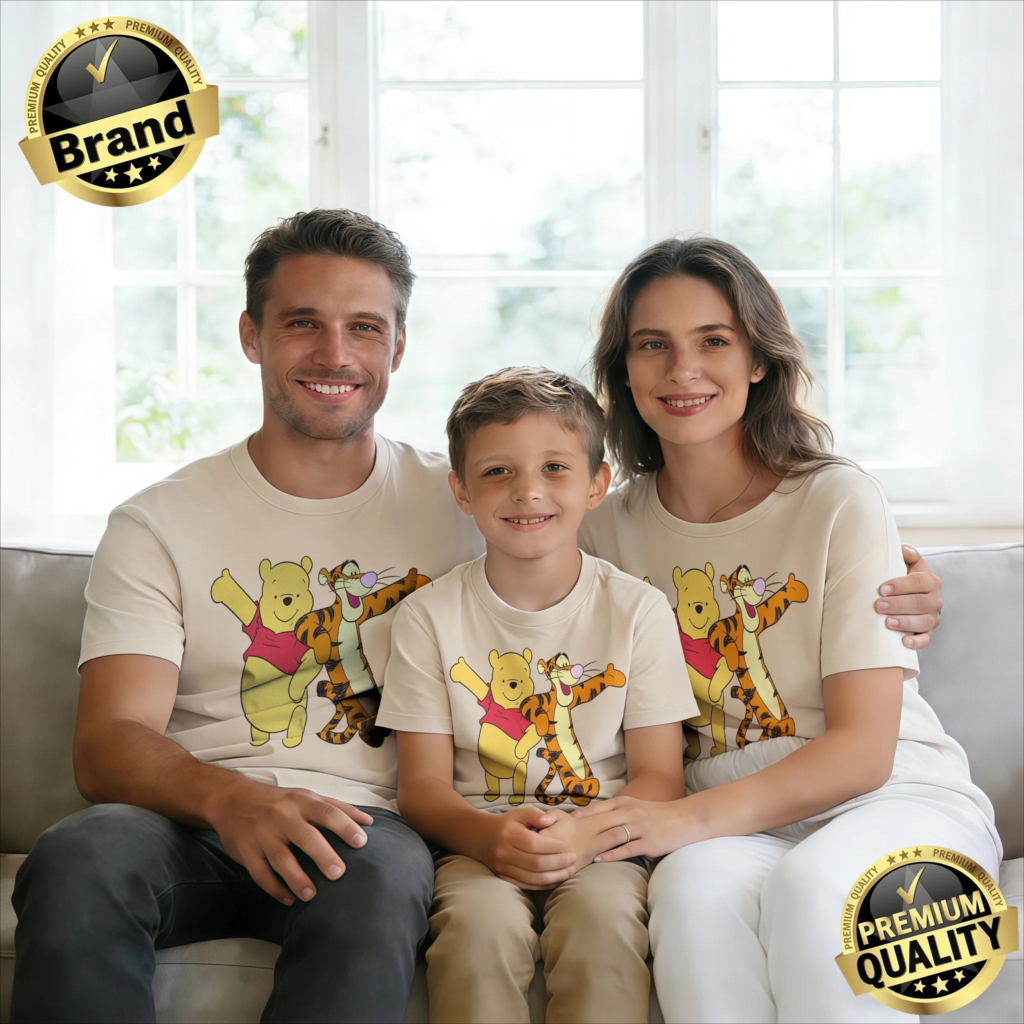 

2026 Summer Disney Winnie The Pooh Pattern T-shirt Parent-child Suit High-quality Pure Cotton Fashion Short Sleeve Tops Unisex