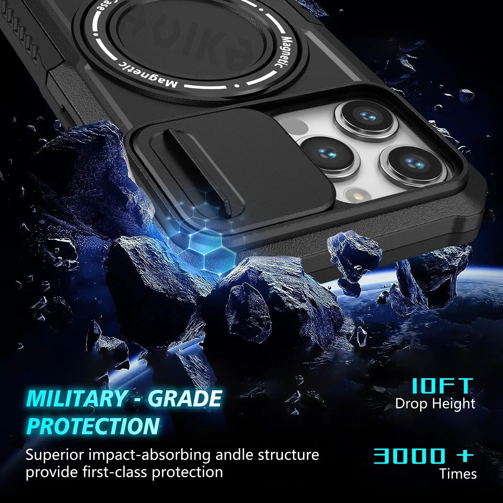 Case For iPhone 15 Pro Max 14 Pro 13 Pro 12 11 Magnetic Slide Camera Heavy Duty Shock Absorption Body Protective Kickstand Cover